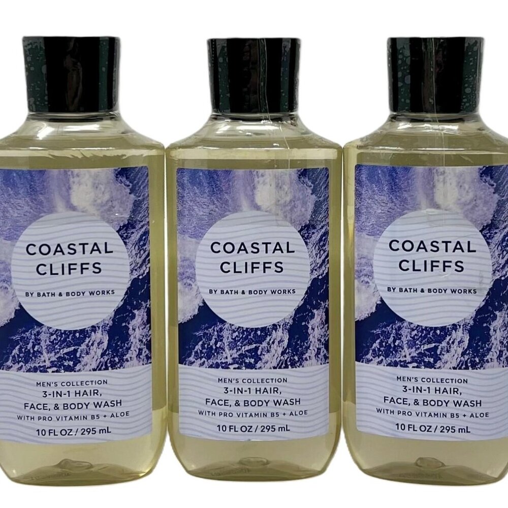 Bath and Body Works Coastal Cliffs 3 in 1 Hair, Face, and Body Wash x 3